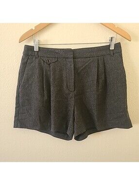 Cyrillus Paris Tweed Shorts Size 10 Grey Wool Blend Fabric Pleats Pockets